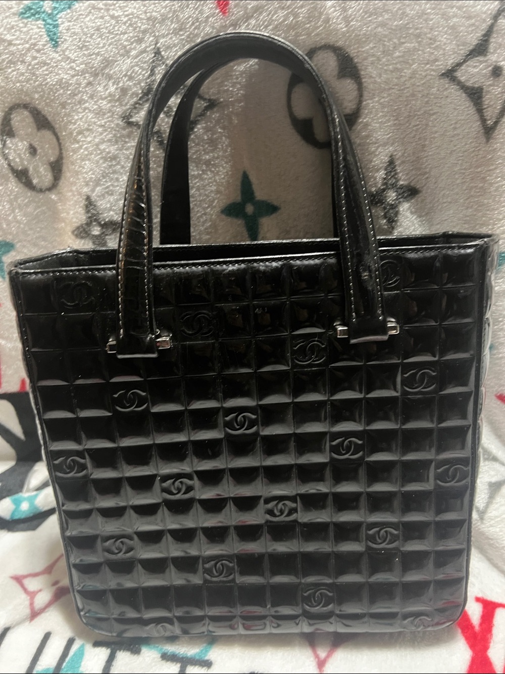 Chanel Black Quilted Patent Leather Tote Bag